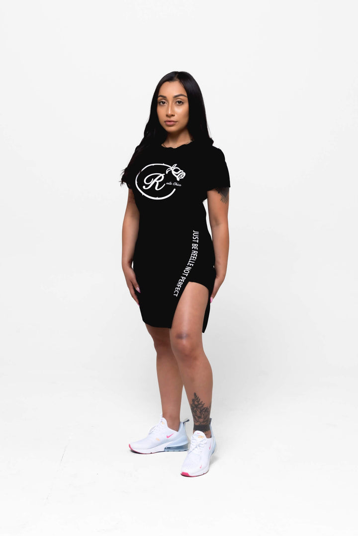 Just Be Reelle Not Perfect T-Shirt Dress Puff Print Black/Neon Yellow