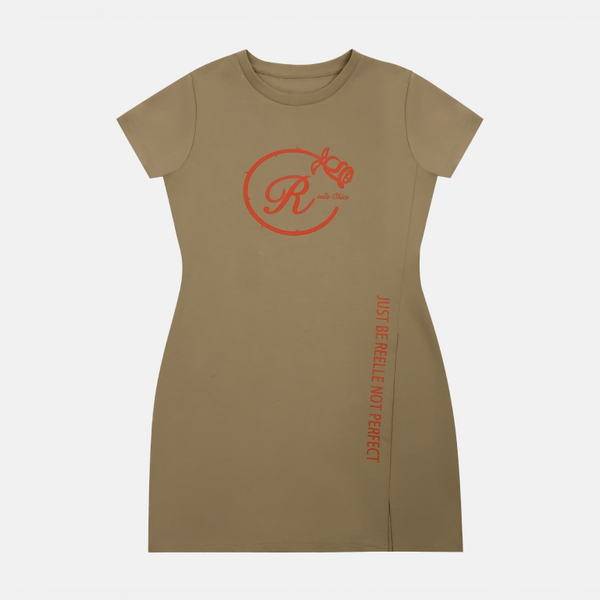 tan t shirt dress Just Be Reelle Not Perfect T-Shirt Dress Khaki/Orange – Reelle Chics