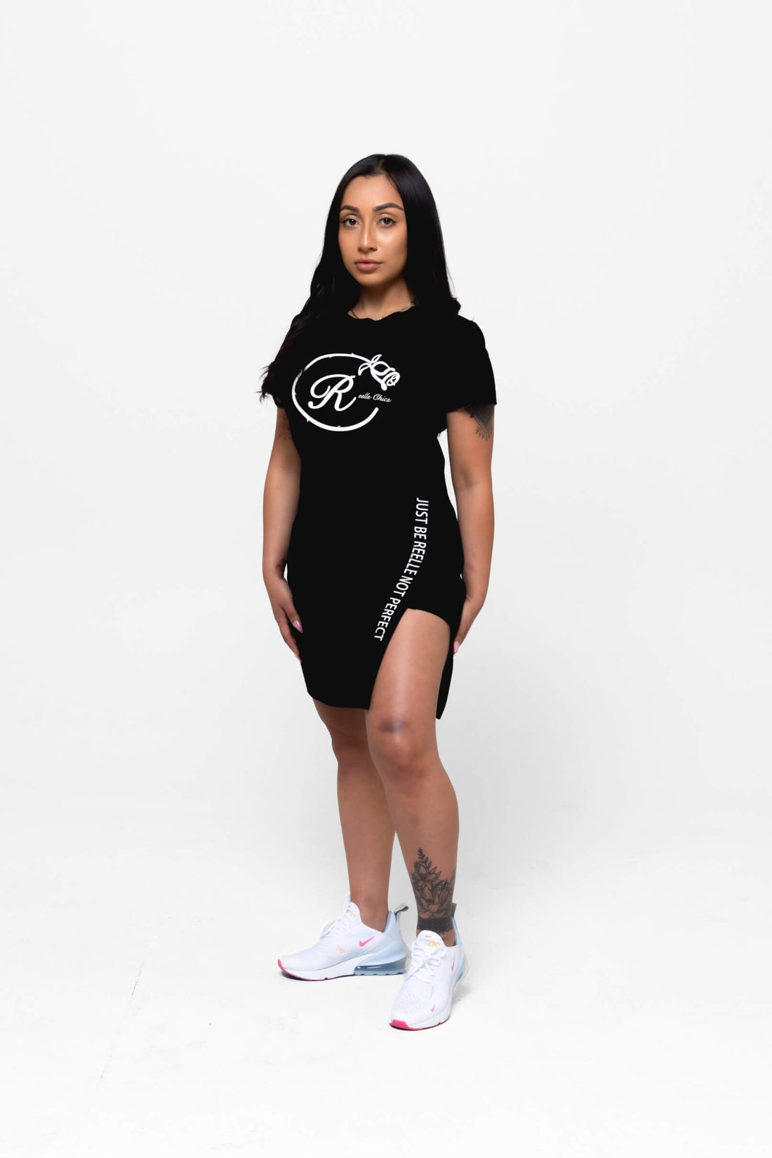 Just Be Reelle Not Perfect T-Shirt Dress Puff Print Black/Neon Yellow